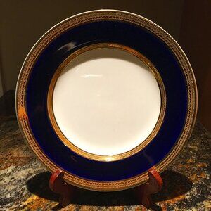 Vintage English CROWN DUCAL Cobalt and Gold Trim Dessert Plate # 2